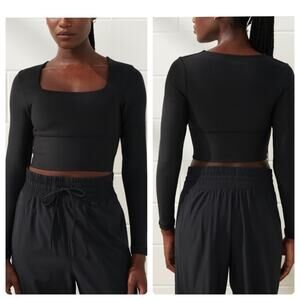 Abercrombie & Fitch YPB Sculptlux Long Sleeve Slim Squareneck Top in Black